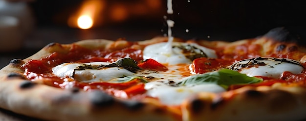 Foto una pizza con queso blanco y salsa roja