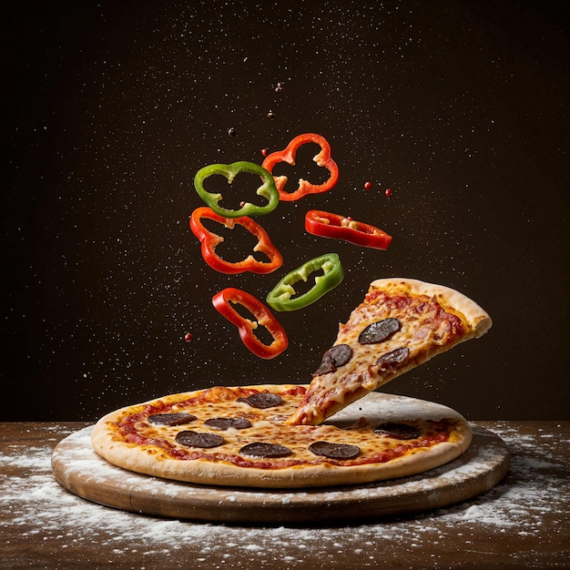Pizza con queso pepperoni y pimientos en rodajas