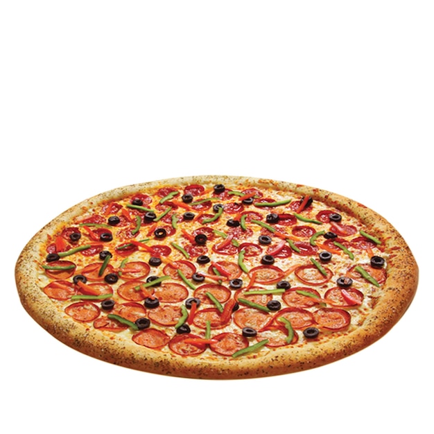 Pizza con queso y pepperoni con salsa de tomate asado