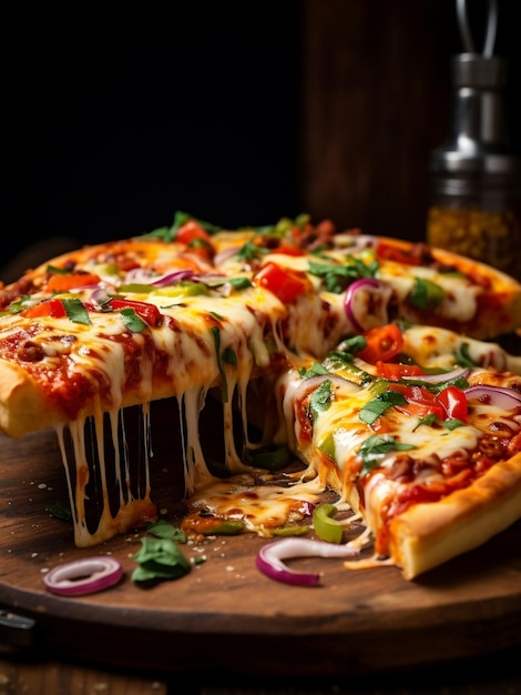 Pizza de queso sobre una mesa rústica