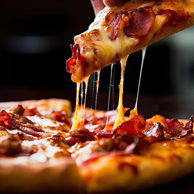 Pizza con queso con tocino y salsa de tomate