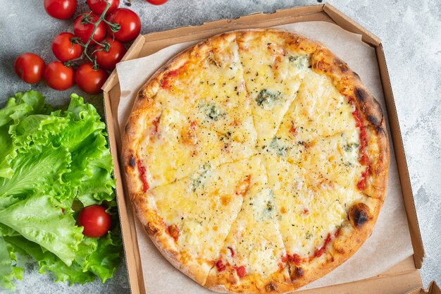 pizza con queso varios tipos de queso comida rápida y otros ingredientes porción