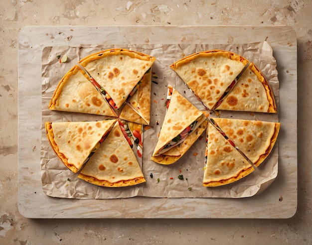 una pizza con queso y verduras en una tabla de cortar