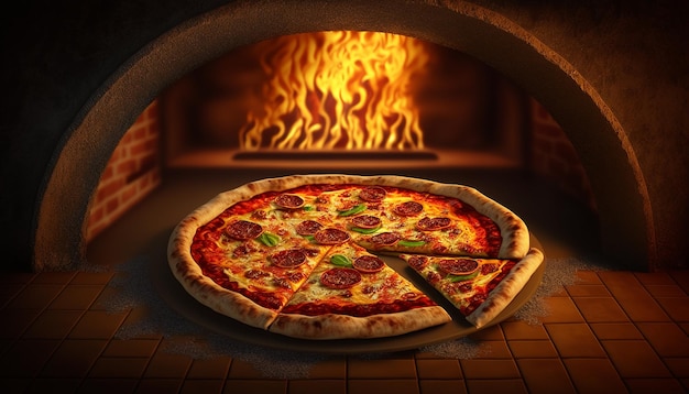 Pizza real com IA generativa assada quente