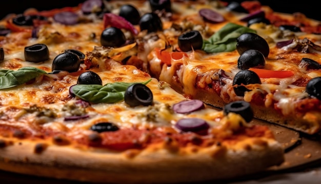 Pizza recém-assada na mesa de madeira rústica gerada por IA