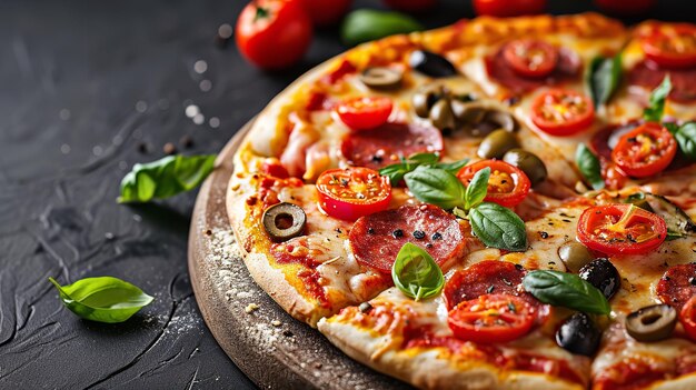 Pizza recheada com tomate, salame e azeitonas Ai generative