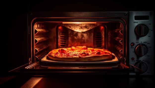 Pizza recién horneada en estufa de leña generada por IA