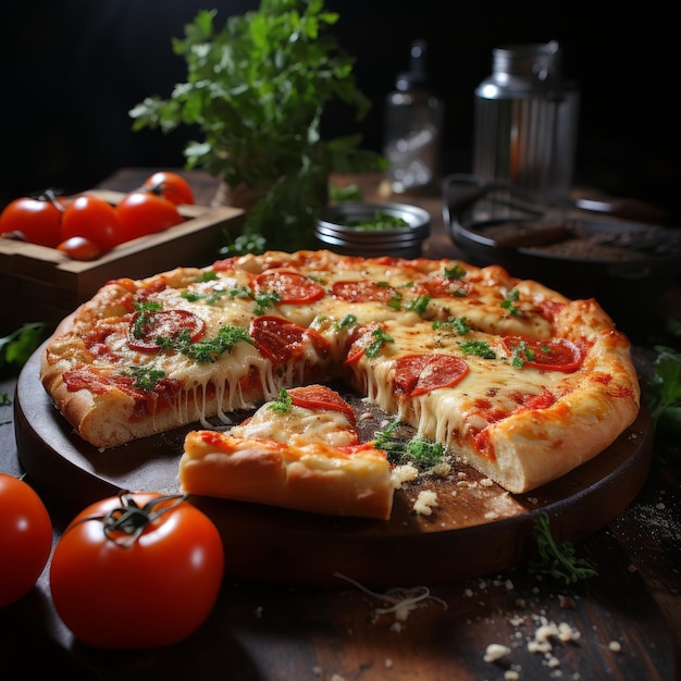 Pizza recién italiana con rodaja de queso mozzarella