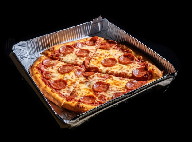 La pizza restante está en la caja Caja de pizza vacía con tres rebanadas Vista superior