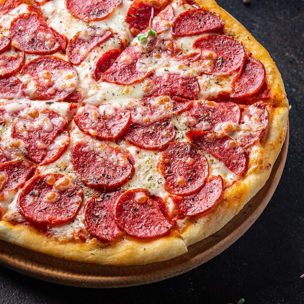 Pizza salami comida rápida pepperoni salchicha queso salsa de tomate masa comida fresca snack