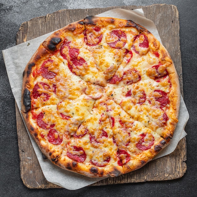 pizza salchicha salsa de tomate queso tendencia comida rápida