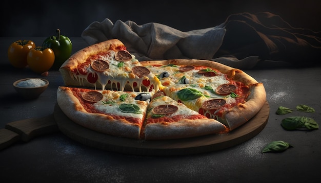 Pizza satisfactoria con una generosa cantidad de ingredientes.