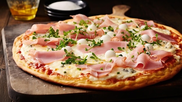 Foto pizza sem farinha com presunto e queijo cremoso gastronomia única