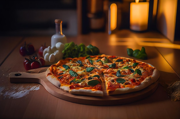 Pizza servida en tabla de madera Generativa AIxA