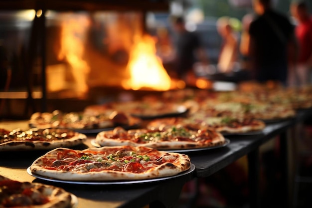 La pizza se sirve en un festival de comida Mejor fotografía de imágenes de pizza