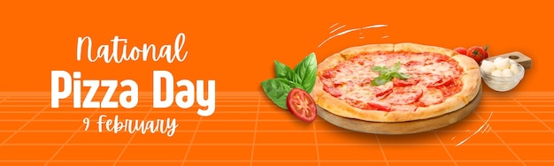 Pizza-Tag-Pizza mit Teig auf orangefarbenem Hintergrund