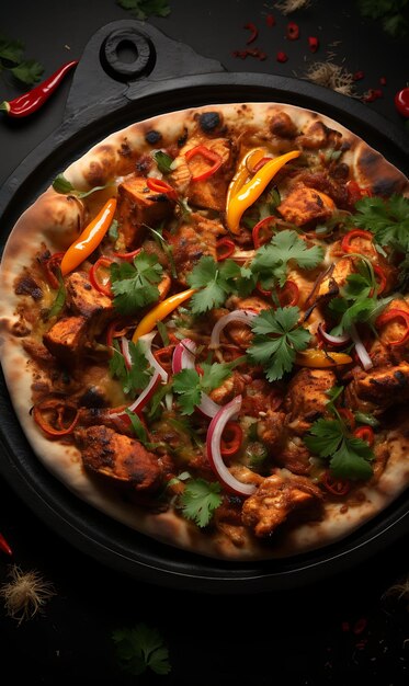 Foto pizza tandoori con pollo a la parrilla llamas tandoor diseño de cultura culinaria india y picante sitio web