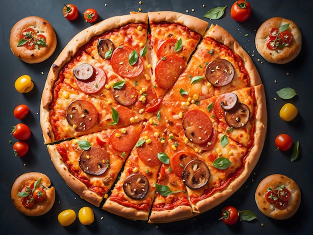 Pizza con tomate y champiñones