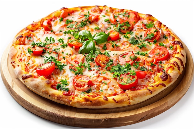 Pizza con tomate, mozzarella, queso y perejil
