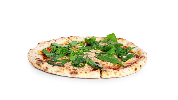 Pizza Tonno con Cipolla aislado en un fondo blanco. Foto de alta calidad