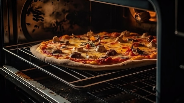 pizza tradicional se preparando no forno