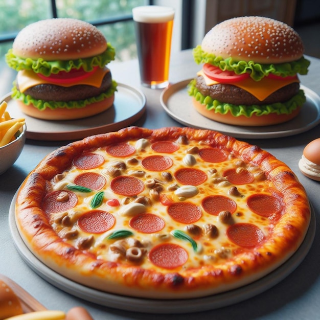 Pizza und Hamburger realistisches Foto