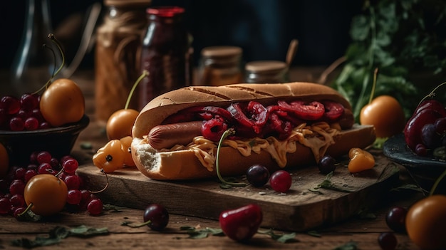 Pizza und Hotdog schmolzen auf dem Tisch