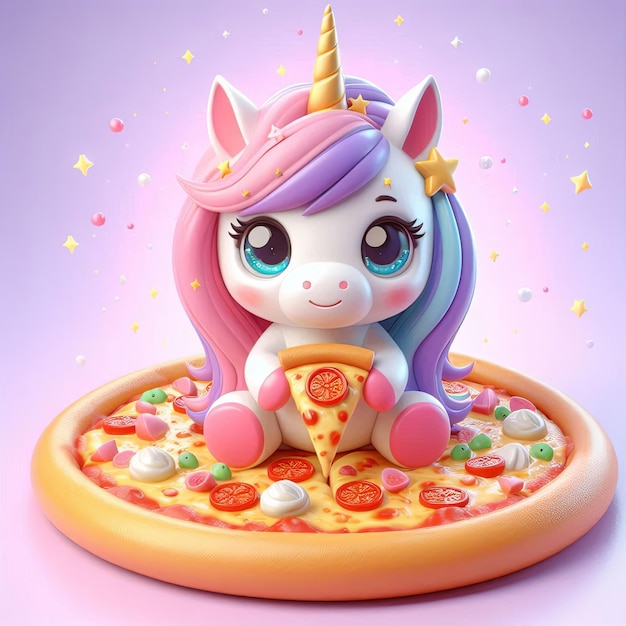 La pizza del unicornio es un dibujo animado en 3D.