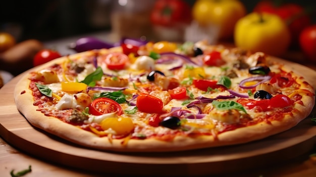 Pizza vegana sin lácteos, aderezos de queso y vegetales