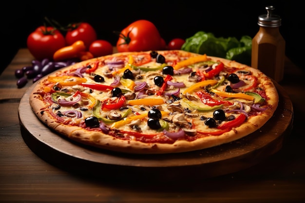 Pizza Vegetariana com Pimentões Coloridos e Azeitonas