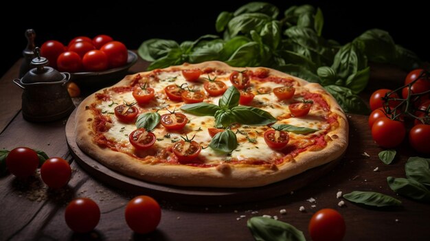 Pizza vegetariana italiana perfeita com queijo derretido e tomate vermelho