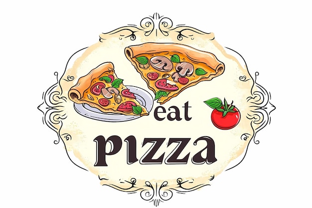 Foto pizza-zeichnung italienische küche zeichnung für pizzeria illustration für café illustration für restau