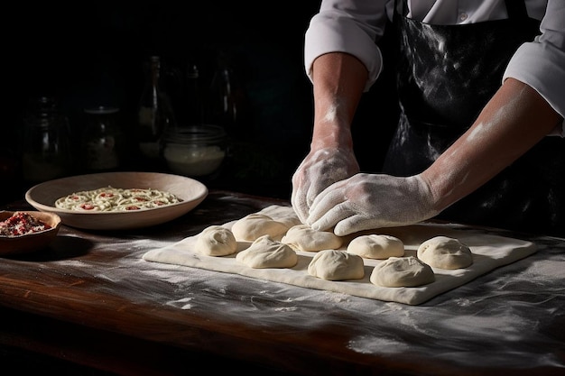 Pizzaiolo haciendo la masa en el horno