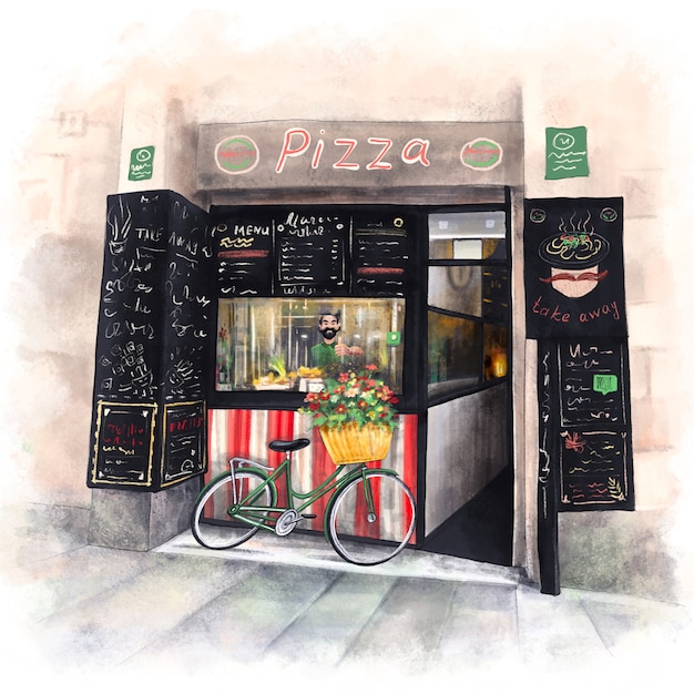 Pizzaria de rua com alegre chef italiano