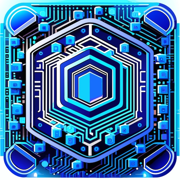 Foto placa de circuito binario azul digital fondo azul en el cuadrado qr ilustración vectorial de barra
