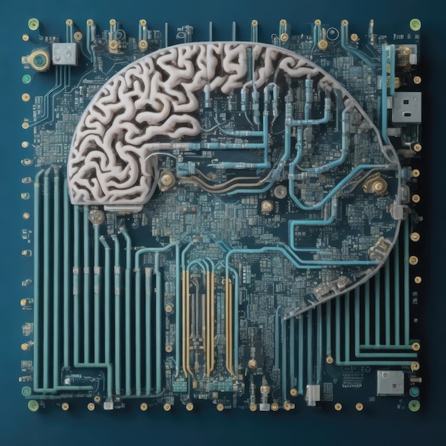 Foto una placa de circuito con un cerebro ia generativa