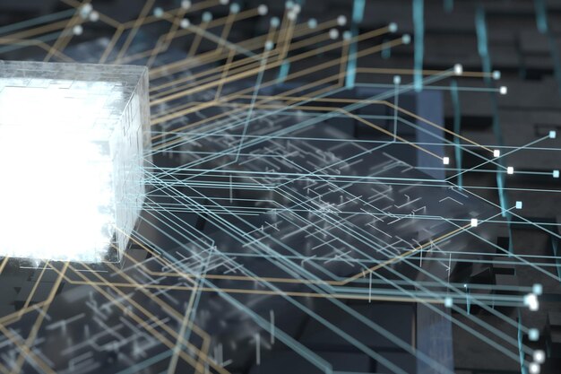 Placa de circuito, fondo del ciberespacio electrónico, representación 3d.