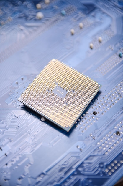 Placa de circuito. Tecnología. Concepto de CPU de procesadores informáticos centrales. Placa base chip digital. AI. De cerca