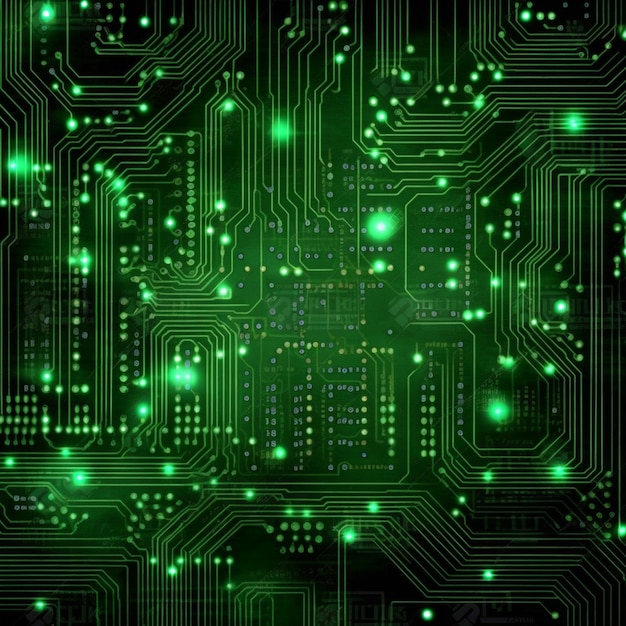 Una placa de circuito verde con la palabra computadora en ella.