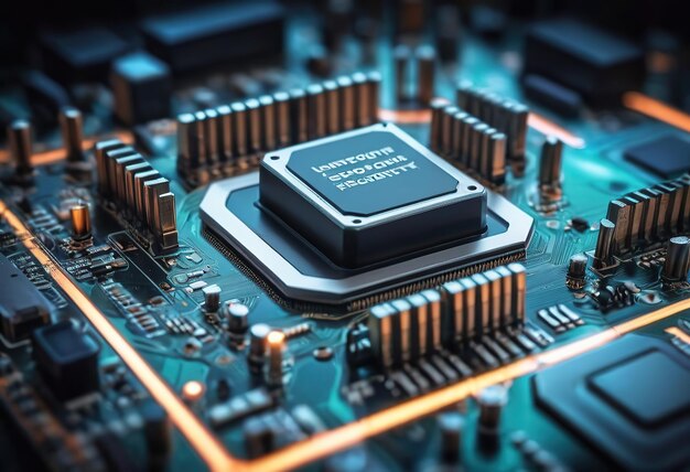 Foto placa de circuitos electrónicos cerrada en primer plano concepto de seguridad informática concepto de hardware