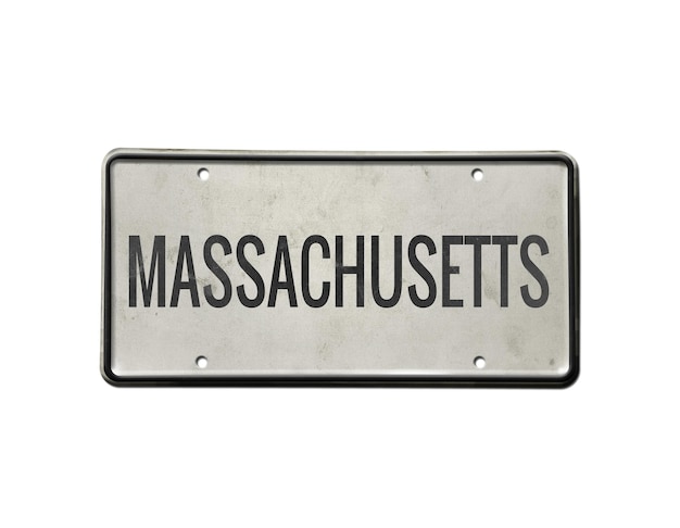 Foto placa com a inscrição massachusetts em fundo branco. ilustração