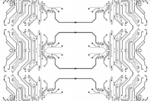 Placa de chip eletrônico. modelo eletrônico de alta tecnologia da placa de circuito impresso, tecnologia digital. chip de computador abstrato da ilustração. microchip monocromático preto, isolado em fundo branco