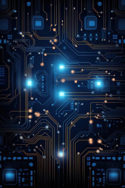 Placa de circuito de tecnologia azul no fundo escuro IA gerativa