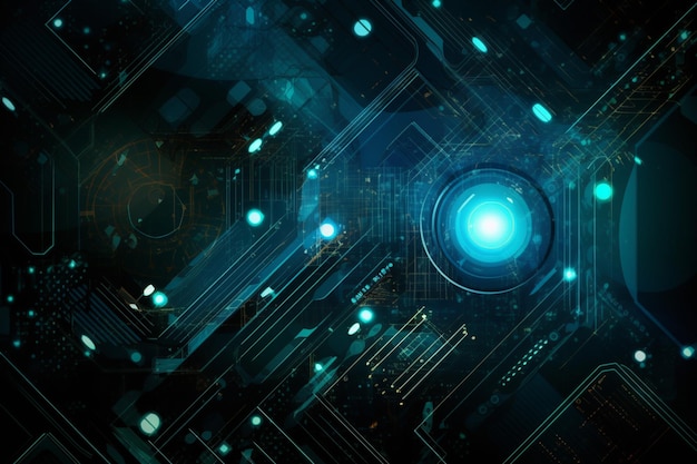 Placa de circuito eletrônico futurista abstrata e fundo de tecnologia de processamento de linha de malha Moderna ciência hitech generativa AI