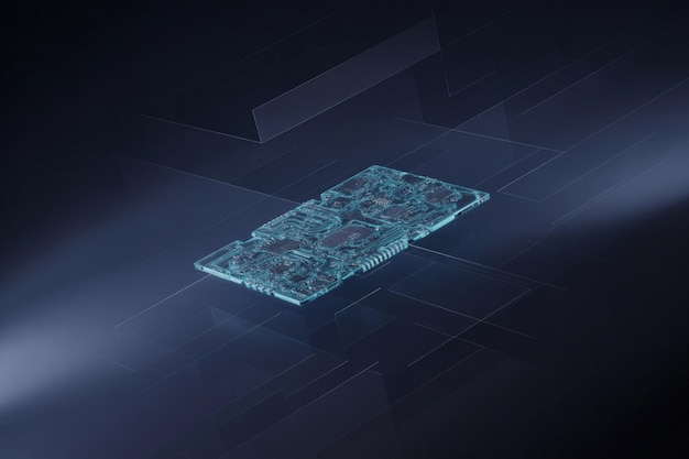 Placa de Circuito Iluminada em um Estilo Cyberpunk Futurista