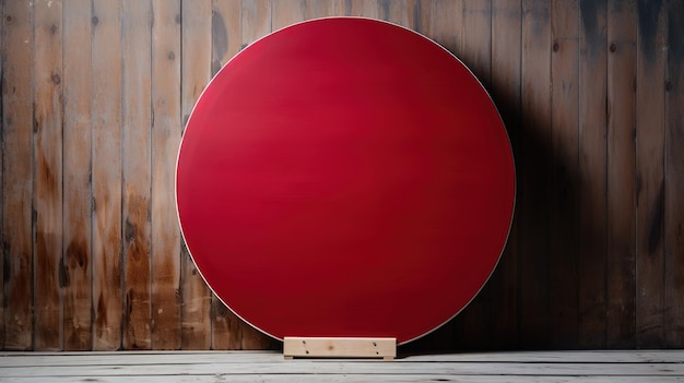 placa de corte de bandeja de círculo de madeira vermelha em um fundo cinza suporte de madeira conceito de layout publicitário