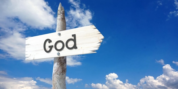 Placa de madeira de Deus com uma flecha