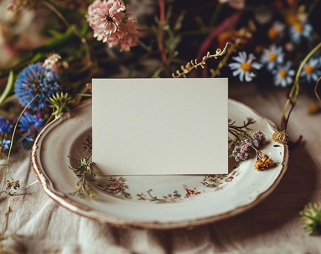 Placa de mesa com cartão em branco Modelo de cartão de casamento Boho