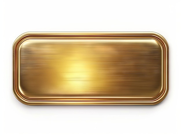 Placa de metal dourada em fundo branco
