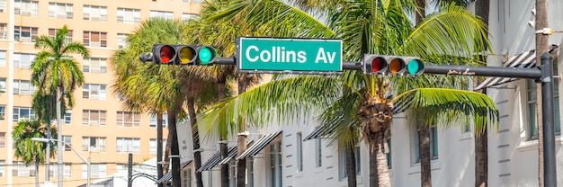 Placa de rua da famosa Collins Avenue, Miami, Flórida, EUA